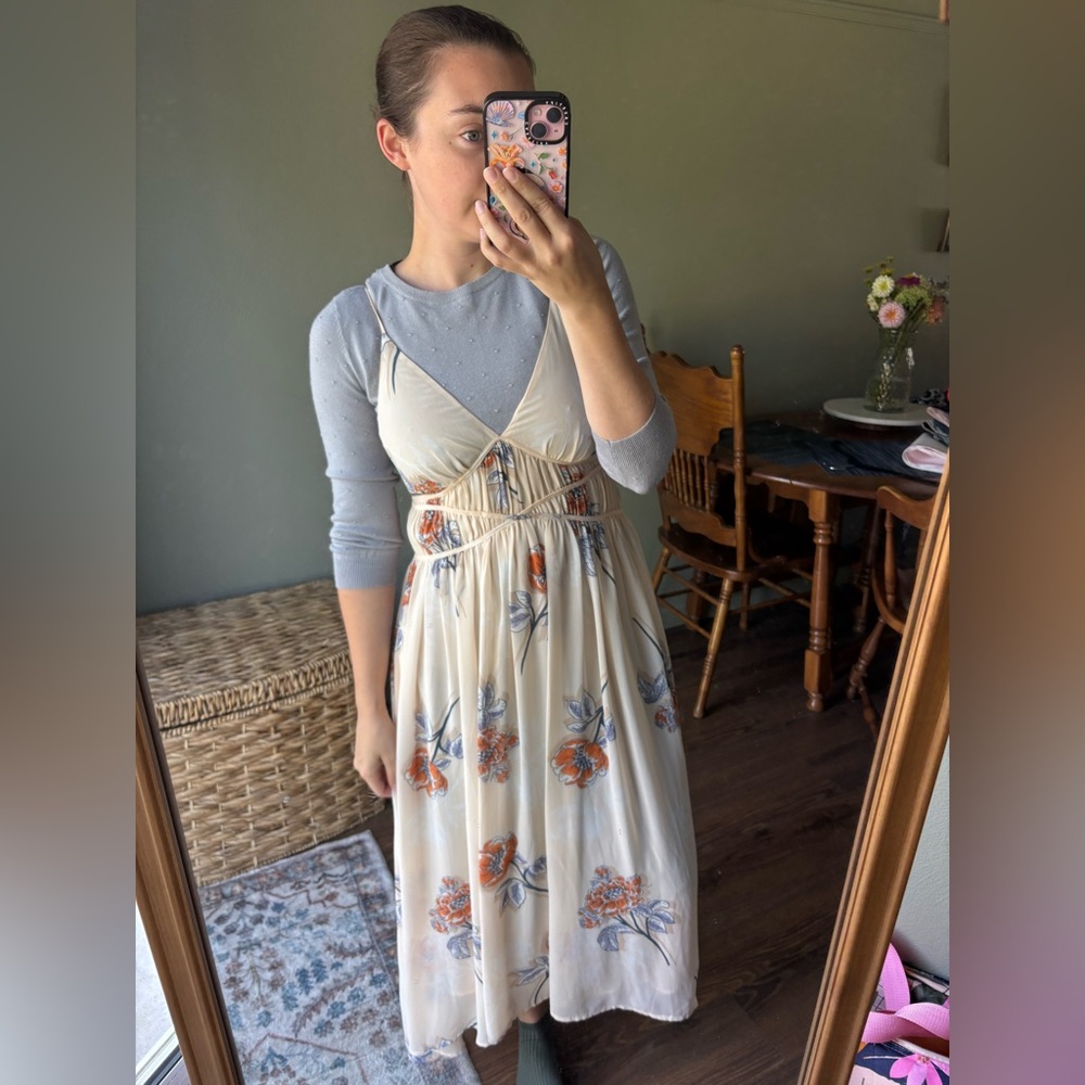 Astr Cream and Orange Floral Maxi Dress